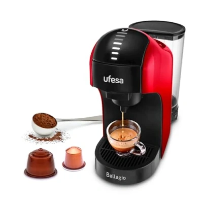 Image de Ufesa Bellagio Machine à Café Capsule 3 en 1, Cafetière Nespresso, Dolce Gusto Machines, Moulu, Écran Tactile Digital avec 7 Niveaux, Réservoir 1 L, 15 BAR, 1400 W
