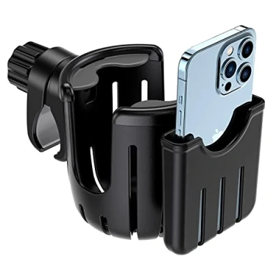Image de Poussette Porte gobelet, Universel 2 en 1 gobelet pour avec Support Téléphone Portable, 360 degrés Rotatif fauteuils roulants marchettes de mobilité vélos