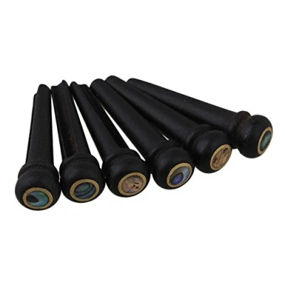 Image de BQLZR Lot de 6 chevilles en ébène pour chevalet guitare acoustique surmontées d&#039;un point abalone dans un cercle laiton