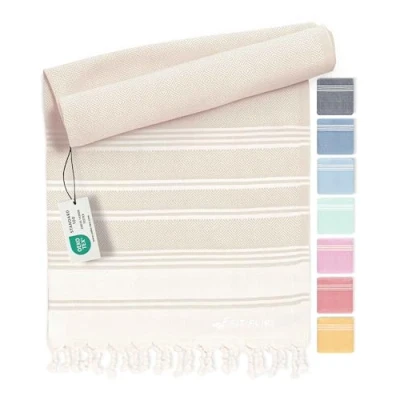 Image de Serviette de Plage hammam Fouta en Coton 100% recyclé Turque à séchage Rapide, fouta, Bain pestemal idéale comme Drap XXL Sable 200x200cm Diamond