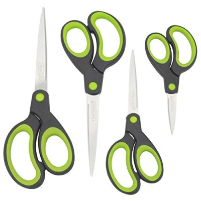 Image de Rapesco 1576 Ciseaux Poignées Souples, Noir/Vert, Lot de 4