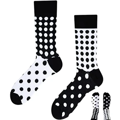 Image de TODO COLOURS Chaussettes Mottif Noir/Blanc Fantaisie, Humour, Homme, Femme, Couleur classique, monochrome, pois noirs, blancs, points polka (43 46, Noir/Blanc)