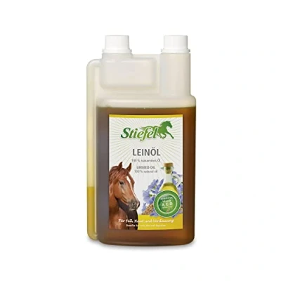 Image de Stiefel Lot de 2 x 1 litre d&#039;huile lin Complément alimentaire pour chevaux peut avoir un effet positif sur la peau et le pelage contribuer à une digestion saine