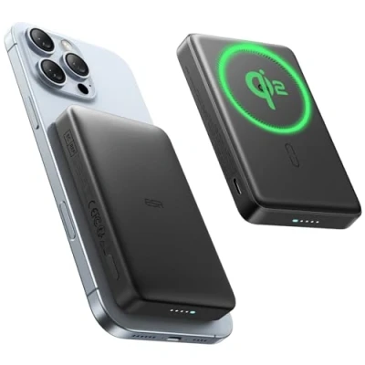 Image de ESR Pack de Batterie MagSafe Certifié Qi2,Chargeur Portable à Charge Rapide 10 000 mAh 15 W,Banque Externe Ultra compacte,Chargeur avec Câble USB C pour iPhone 16/15/14/13/12,Noir