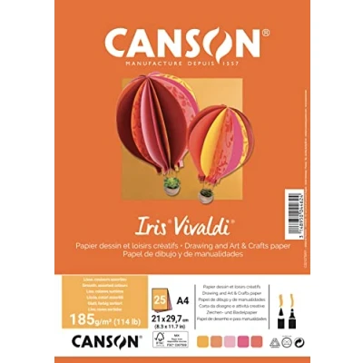 Image de CANSON Iris Vivaldi Paquet 25 feuilles de papier couleur A4 185g/m² Assortiment jaune/rose/rouge
