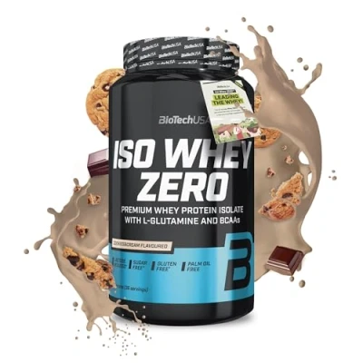 Image de BioTechUSA Iso Whey Zero Premium Protein Isolate Grass Fed Enzyme Free Sugar and Gluten free, 908 g, Cookies &amp; Cream