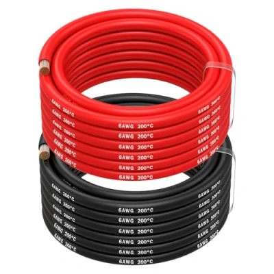 Image de MMOBIEL Fil Électrique 6 AWG Gauge (13,3mm²) Câble en Cuivre Étamé 2 Fils Séparés Rouge et Noir Chacun 5m / 16.4ft pour Réfrigérateurs, Climatiseurs, Batteries de Voiture, Soudage
