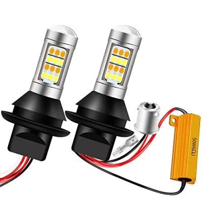 Image de 2Pcs 1156 BAU15S PY21W LED Bulbs White/Amber Daul Color Switchback Turn Signal Light Daytime Running Lights DRL Canbus Error Free 2835 42 SMD 12V with 50W 6ohm Load Resistors Harness Set