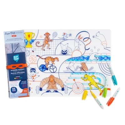 Image de SUPER PETIT Set De Table À Colorier Sport 5 Feutres Et Bracelet Fournis Facile à Nettoyer Réutilisable Antibactérien Partir 3 Ans