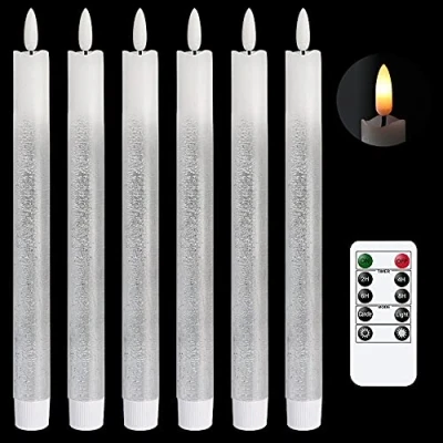 Image de Eldnacele Lot de 6 bougies LED sans flamme à piles avec télécommande et minuteur, cire véritable, lumière chaude, mèche 3D, 2x24.5 cm, décoration d&#039;intérieur (dégradé argenté)