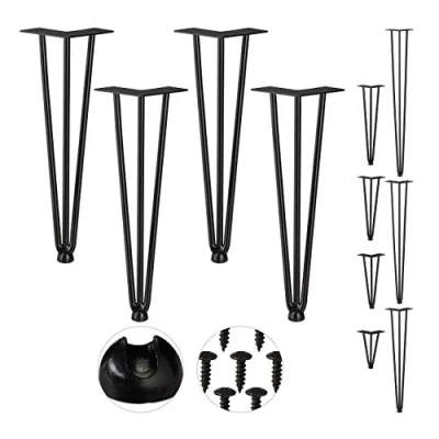 Image de Relaxdays Pieds en épingle à Cheveux, Jeu de 4, métal,tabourets, Table et Armoire,40 cm, 3 entretoises, Acier, Caoutchouc, 4