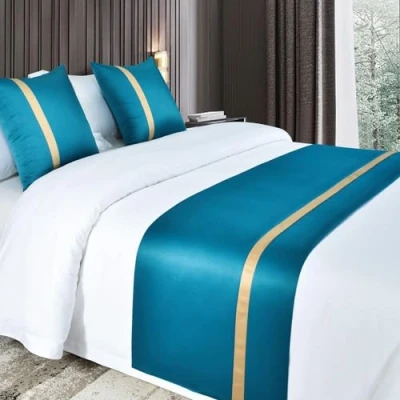 Image de QRGMKL Chemins de lit Doux et Soyeux Coussins Assortis Écharpe Couleur Unie Chemin pour Pied Couvre contrastée Blue180X50cm for 1.2m Bed