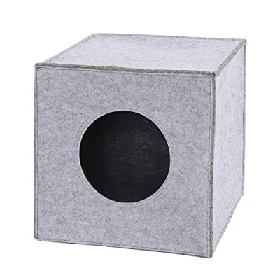 Image de lionto Caverne pour Chats en Feutre Robuste adaptée aux systèmes de rayonnage, 33x37x33 cm, lit Pliable Forme Cube, Niche sans Coussin Confortable, Gris Clair