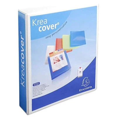 Image de Exacompta réf. 51844E Carton de 10 classeurs opaques rigides personnalisables 3 poches 4 anneaux en D 50 mm Dimensions extérieures : 32 x 29,5 cm Format à classer A4 Maxi Coloris blanc