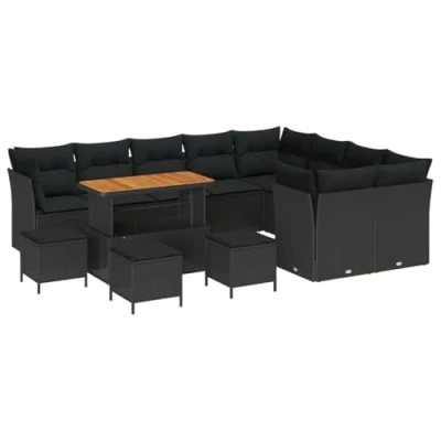 Image de VidaXL Ensemble canapé de jardin 13 pièces avec coussins en poly rattan noir 3363479