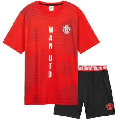 Image de Manchester United F.C Pyjama Short Homme Ensemble de 2 Pièces Pyjashort Nuit (Noir/Rouge, L)