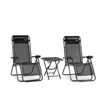 Image de SereneLife Set de 2 Chaises Longues Pliantes pour Extérieur avec Table Latérale, Porte Gobelets, Oreillers Amovibles Patio, Jardin, Plage Noir