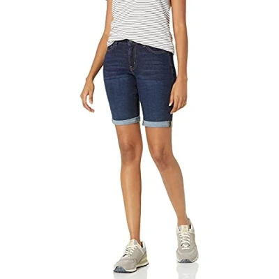 Image de Amazon Essentials Bermuda en Jean Slim 23 cm Femme, Délavé Foncé, 50