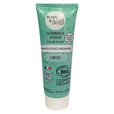 Image de BORN TO Bio Gommage Visage Amande Douce Argan Certifié Ecocert, Blanc, 75 ml