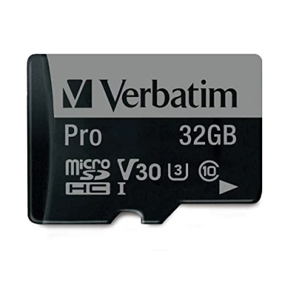 Image de Verbatim Pro U3 Carte mémoire microSDHC avec adaptateur 32 Go noire pour l&#039;enregistrement vidéo 4K en Ultra HD appareils photo