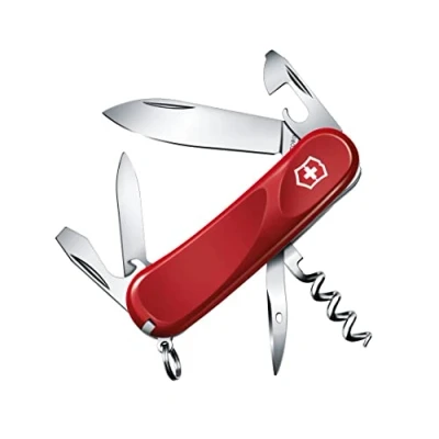 Image de Victorinox Evolution 10 Couteau de Poche Suisse, Léger, Multitool, 13 Fonctions, Lame, Tire Bouchon, Ouvre Boite, Rouge