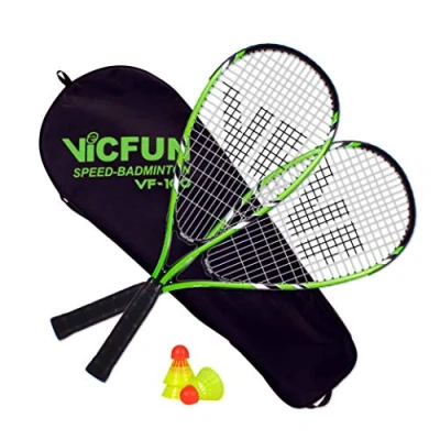 Image de VICFUN Speed badminton 100 Set 2 raquettes de badminton, 3 balles et un sac première qualité noir/vert