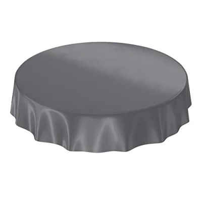 Image de Anro Nappe en Toile cirée lavable, uni, brillant, cirée, anthracite, Schnittkante Rund 140cm