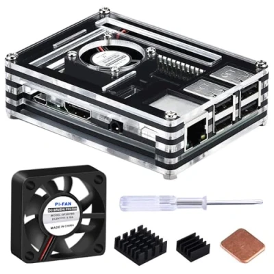 Image de GeeekPi Boîtier pour Raspberry Pi 3 modèle B+ (B Plus), avec Ventilateur de Refroidissement et dissipateurs Thermiques 3/2 B