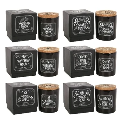 Image de Enchanting Lot de 6 bougies rituelles minuit Couvercle en liège mystique Parfum envoûtant Grande taille Pomme empoisonnée, encens lié au sort, rose noire Longue durée combustion (21H)