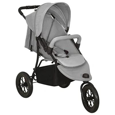 Image de vidaXL Poussette pour Bébé Landau de Voyage Pliable Extérieur Système Pliage à une Main Dossier et Repose pied Réglables Gris Clair Acier