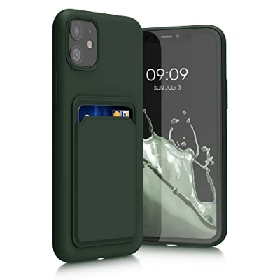 Image de kwmobile Housse Compatible avec Apple iPhone 11 Coque de téléphone Compartiment Carte en Silicone Vert foncé