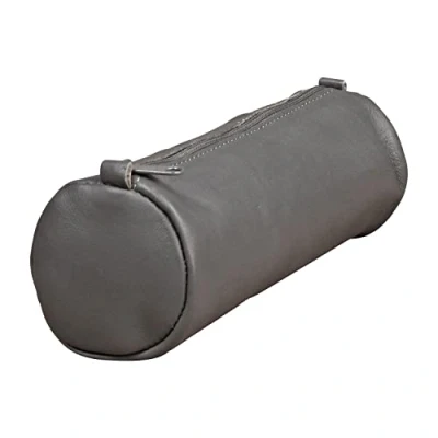 Image de Clairefontaine 77033C Collection Age Bag Une Trousse Ronde en Véritable Cuir d&#039;Agneau Gris 21 cm x 6 de Diamètre
