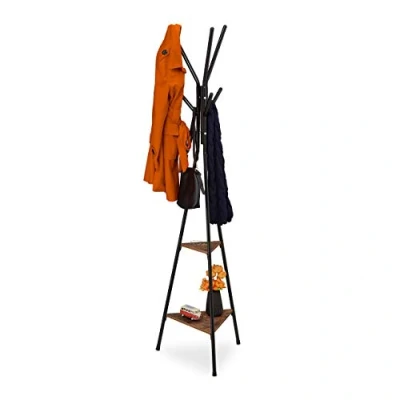 Image de Relaxdays Support Garde Robe Industriel;HlP 181.5 x 50 43 cm, Porte Manteau avec 2 Supports, métal et MDF, Noir/Brun