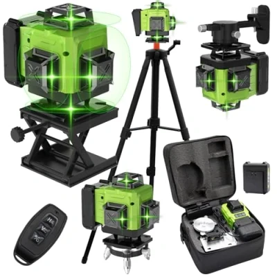 Image de Niveau Laser 16 Lignes, 4 x 360 Autonivelant, avec Trepied, Batterie Rechargeable 4800mAh, Support Mural, pour Travaux de Construction et Décoration Intérieure