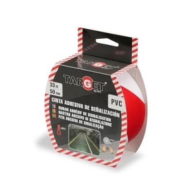 Image de TARGET Ruban de signalisation adhésif Pour marquage sols ET objets, avertissement sécurité (ROUGE BLANC, 33 M X 50 mm)
