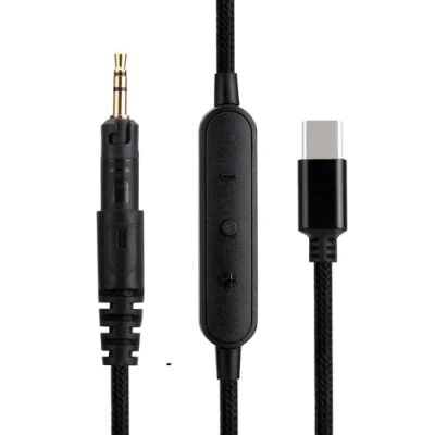 Image de ATH M40X M50X M70X Câble Audio de rechange compatible avec les casques Technica Type C vers prise jack stéréo 2,5 mm 1,5 m Noir