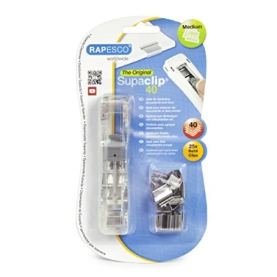 Image de Rapesco RC4025SS Supaclip 40 Distributeur Transparent avec 25 Pinces en Acier Inoxydable