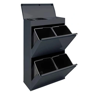 Image de ARREGUI Top CR624 B Poubelle de Recyclage Cuisine 4 Bacs 4x 17L (68L) Tri Sélectif Rangements et Plateau supérieur multifonction Meuble Seaux Sac anthracite