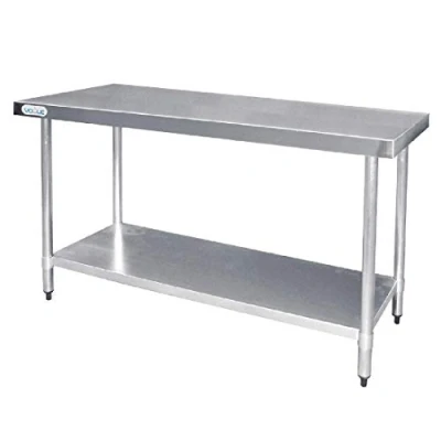Image de Vogue Table en acier inoxydable poli avec étagère inférieure réglable, 900 (H) x 1 200 (L) 600 (P) mm, pieds réglables, emballé à plat instructions et fixations, largeur de 800 T376