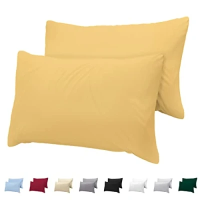 Image de Taie Oreiller 40x60 cm (Lot de 2) 100% Coton Jersey 150 g/m² Jaune avec Fermeture Éclair Twinzen d&#039;oreiller 40 x 60 Housse Coussin Certifiée Oeko Tex Doux et Respirant
