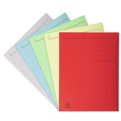 Image de Exacompta Réf. 448000E Paquet de 10 chemises rigides imprimées avec 3 rabats Forever® 280 g/m² 100% recyclées et certifiées Ange Bleu Dimensions 24 x 32cm pour format A4 5 couleurs assorties