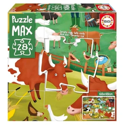 Image de Educa Puzzle Max Infantil avec Une Image Amusante des Animaux de la Ferme. 28 Grandes pièces, faciles à Manipuler et Adapter. Idéal pour Monter sur Le Sol. (19955)