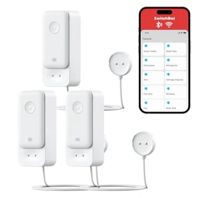 Image de SwitchBot Capteur d&#039;eau WiFi sans hub, détecteur de fuite intelligent, alertes réglables 100 dB et d&#039;application, étanchéité IP67, fil pour la maison avec câble