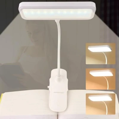 Image de Oulesvte Lampe de Lecture, Liseuse Clip USB Rechargeable Portable, 3 Couleurs, Gradation Progressive, 360 Cou Flexible, Livre, pour Lit, Veilleuse Nuit et Chevet