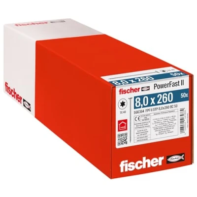 Image de fischer Vis de charpente PowerFast FPF II STP 8,0x260 revêtement zingué, Filetage partiel, tête fraisée Plate avec Empreinte Torx/Boîte 50