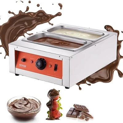 Image de VEVOR Tempéreuse à Chocolat Commerciale 1500 W Bain Marie Électrique pour 2 Cuves de 3,3 L Fondoir Température Réglable 30 85 ℃ en Inox Alimentaire Chauffer Beurre Crème Lait