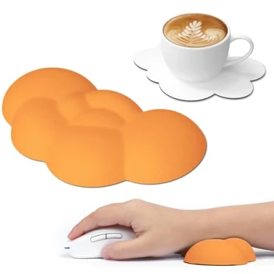 Image de ATTACK SHARK Souris Nuage Repose Poignet avec Sous Verre, Clavier Ergonomique en Mousse à Mémoire Massage, Support de Repos Paume pour Ordinateur Portable,Jeu, Bureau Orange
