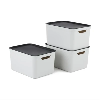 Image de Jive Dekobox Lot de 3 boîtes rangement avec couvercle, plastique (polypropylène recyclé), blanc/anthracite, 3x16l (36.1 x 26.4 20.2 cm)