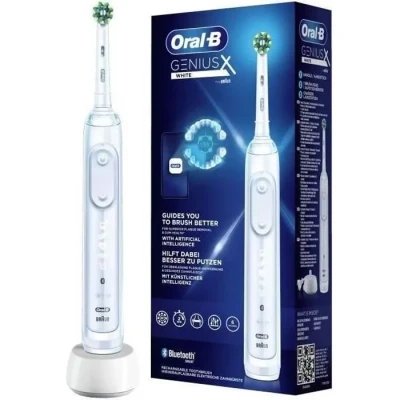 Image de Oral B Genius X Brosse à Dents Électrique Rechargeable avec 1 Manche Intelligence Artificielle et Brossette, 6 Modes Dont Blancheur, Cadeau Fêtes des Pères, Douceur Soin Gencives