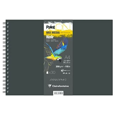 Image de Clairefontaine 975943C Carnet Spiralé PaintON Multi techniques 30 Feuilles Papier Dessin au Grain Légèrement Rugeux Noir A4 21x29,7 cm 250g